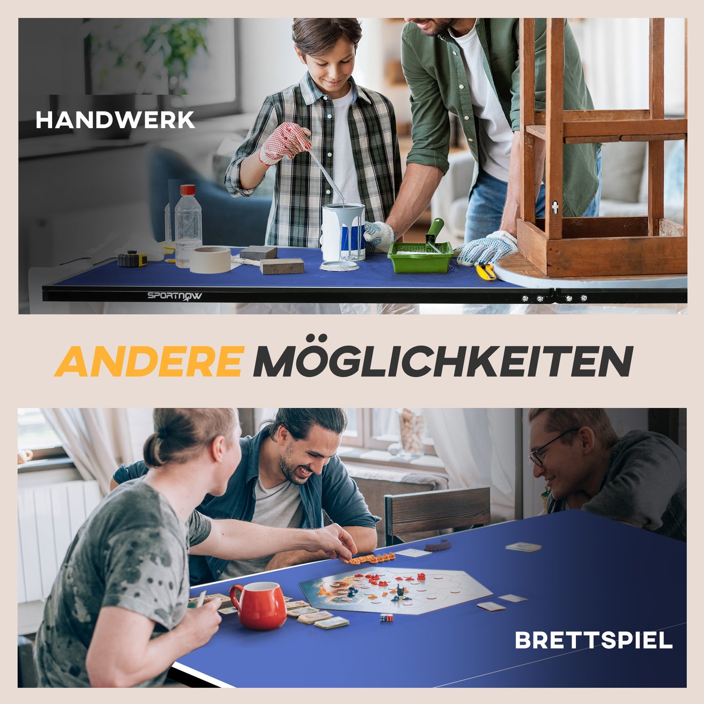 SPORTNOW Tischtennisplatte, klappbar, 8 Räder, pulverbeschichteter Stahlrahmen, MDF, 274 x 152,5 x 76 cm, Blau