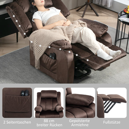 HOMCOM Aufstehsessel mit Massagefunktion und Lendenheizung, Recliner-Sessel mit Fernbedienungen und Seitentaschen, Braun