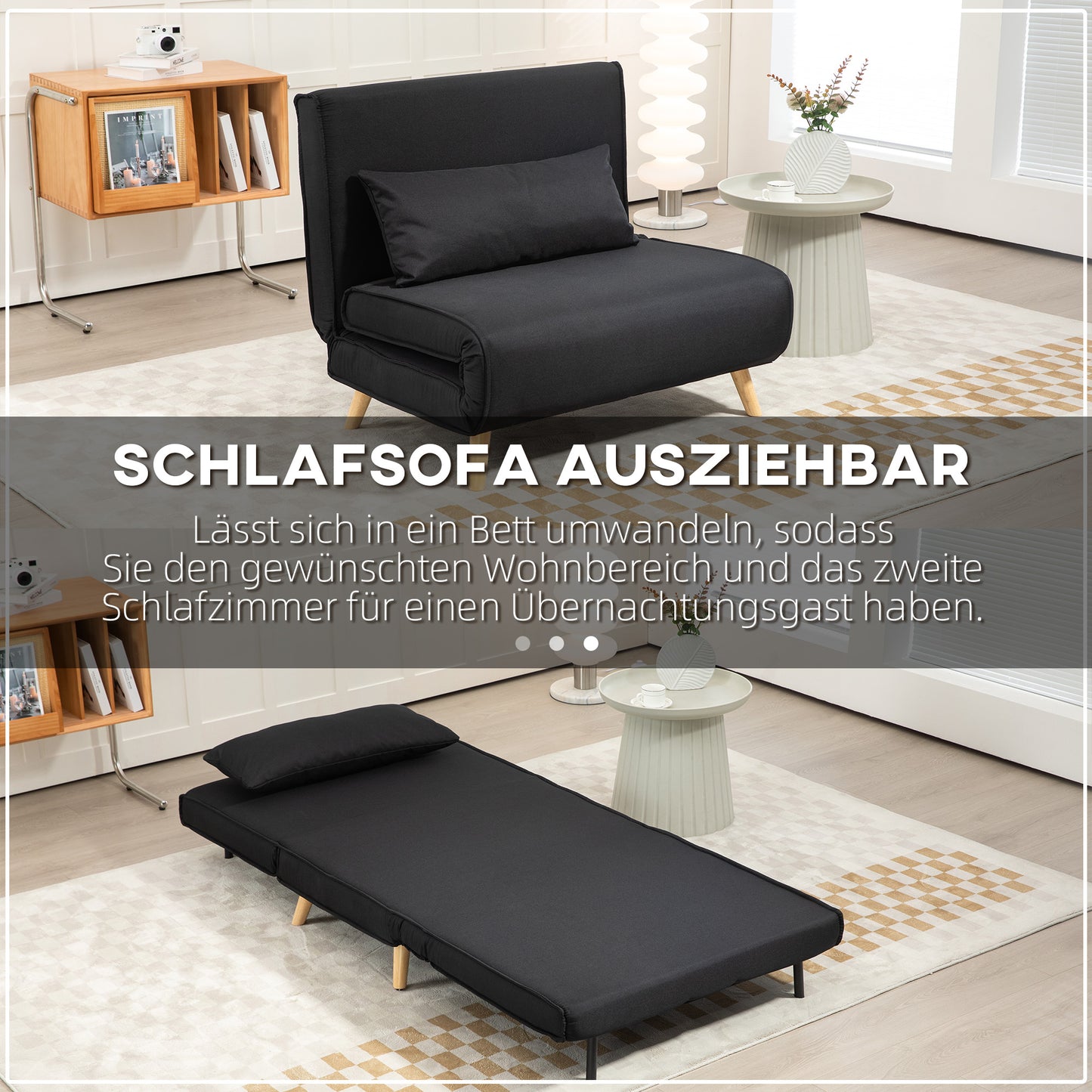 HOMCOM Relaxsessel mit Bettfunktion، لشخص واحد، تصميم حديث، مكرر 350 كجم، 94x78x80 سم، أسود