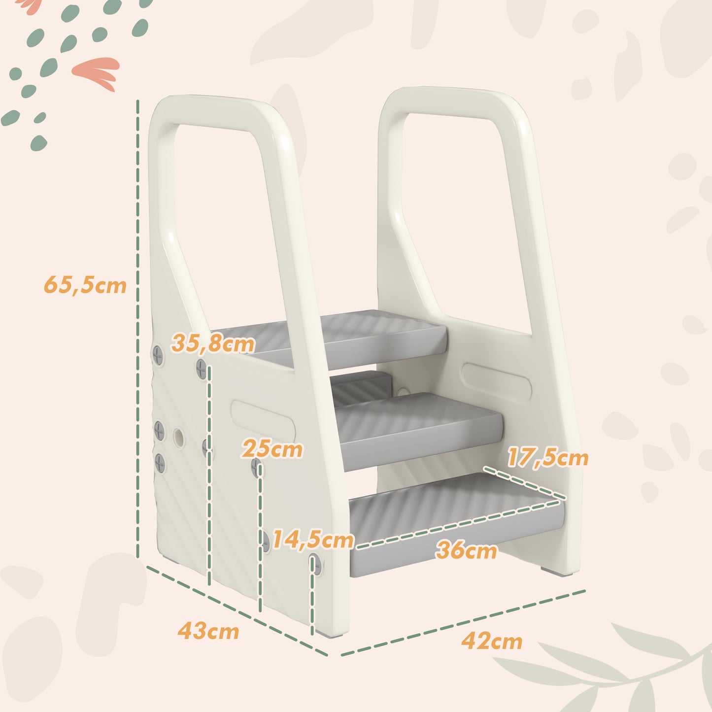 AIYAPLAY Kinder-Tritthocker, von 3 auf 2 Stufen verstellbar, mit Handgriff, Rutschfest, für verschiedene Räume, Kunststoff, Grau