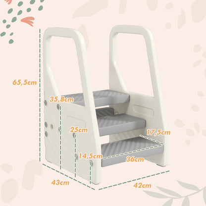 AIYAPLAY Kinder-Tritthocker, von 3 auf 2 Stufen verstellbar, mit Handgriff, Rutschfest, für verschiedene Räume, Kunststoff, Grau