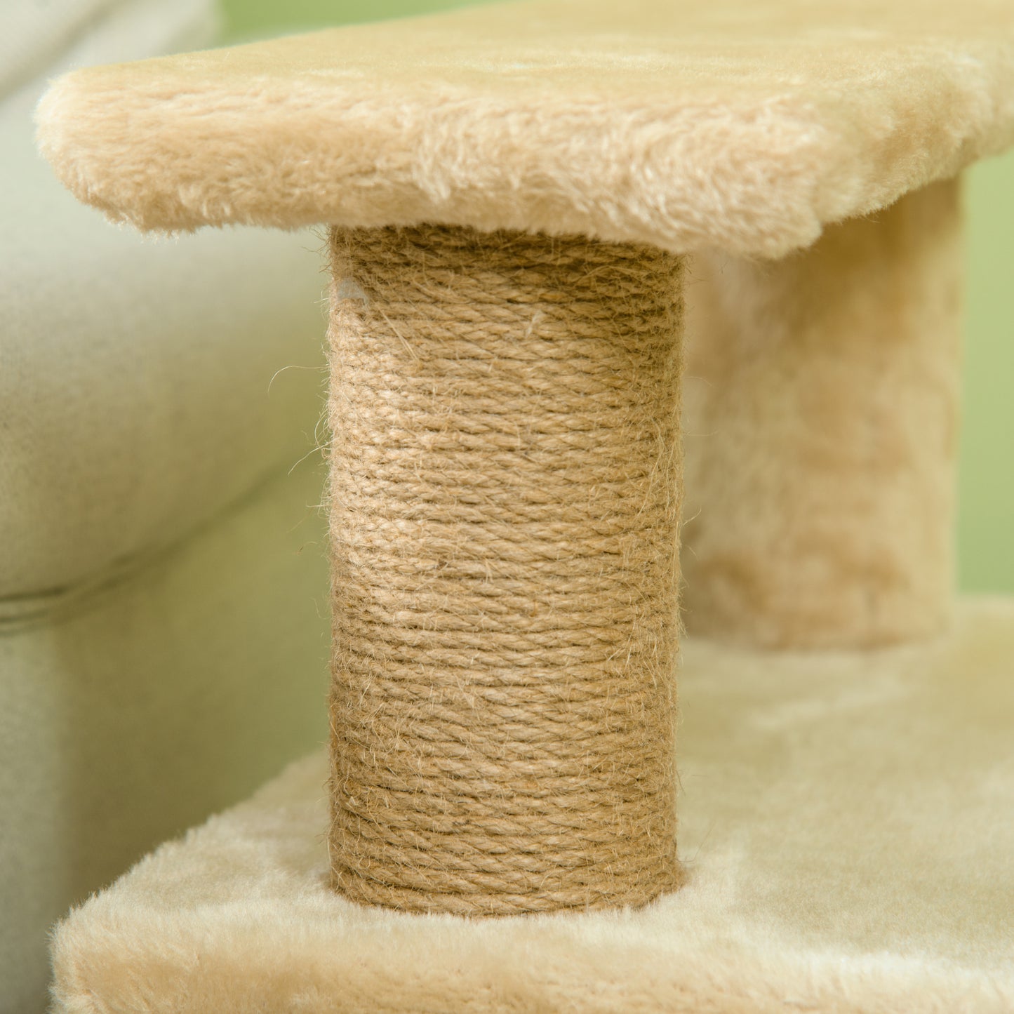 PawHut Haustiertreppe, Kratzbaum, 4 Stufen, Spielball, Häuschen, höhenverstellbar, 60 x 40 x 66 cm, Beige