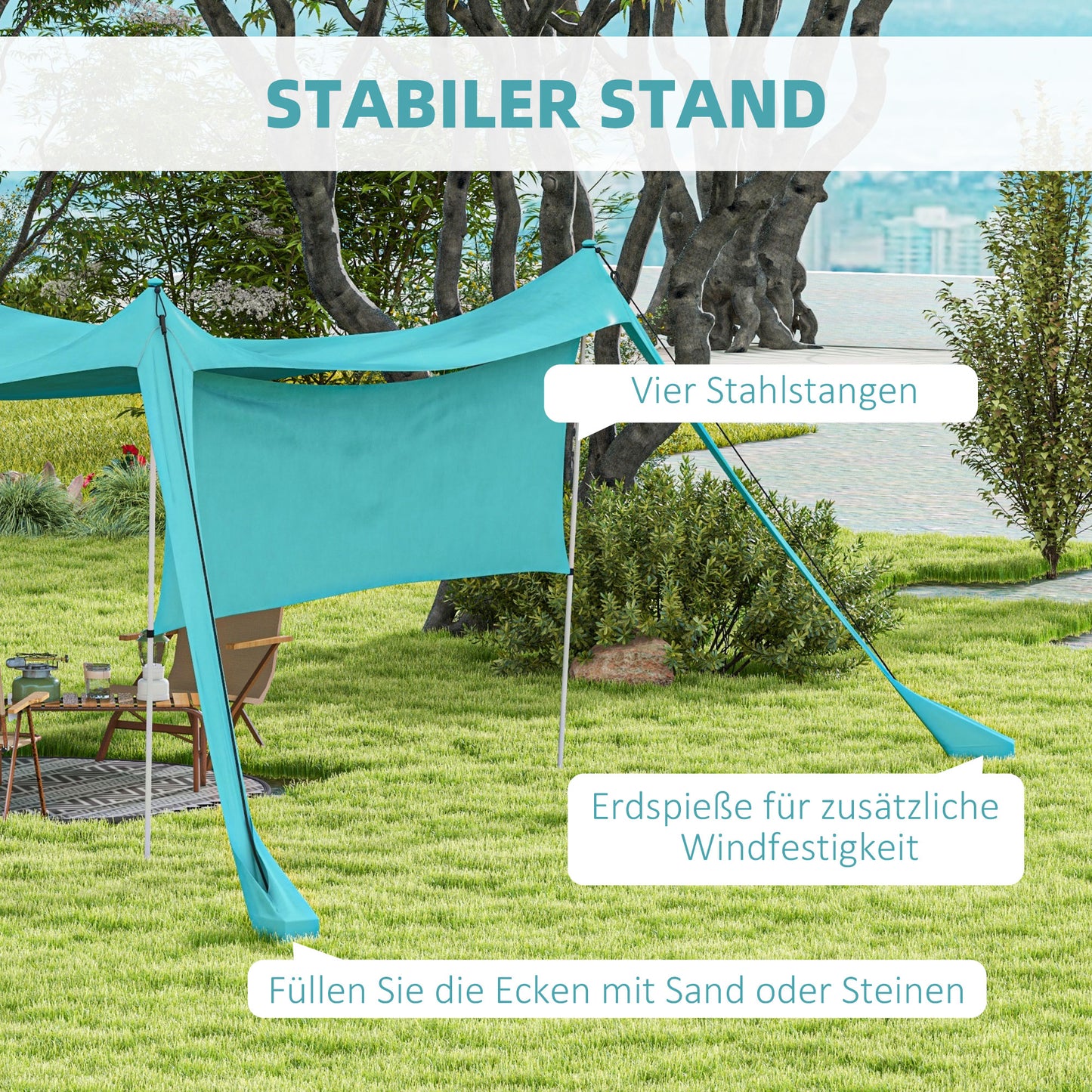 Outsunny Sonnensegel, wasserdicht, anpassbar, leicht, faltbar, Stahlstützen, 3x3x2m, Himmelblau