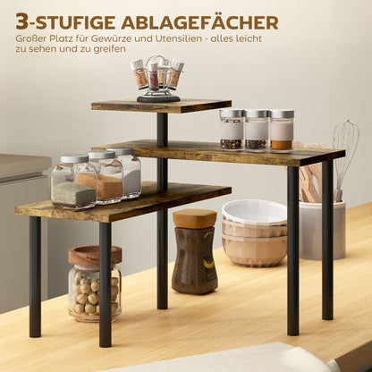 HOMCOM Küchenregal, Drehbar Mikrowellenregal mit 3 Ebenen, Industrielles Standregal Metall, 40 x 18 x 36,5 cm