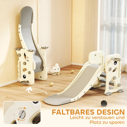 AIYAPLAY 3-in-1-Kinderrutsche mit Klettergerüst, Basketballkorb Ball, faltbare Indoor-Kleinkindrutsche für Kinder 2–5 Jahren