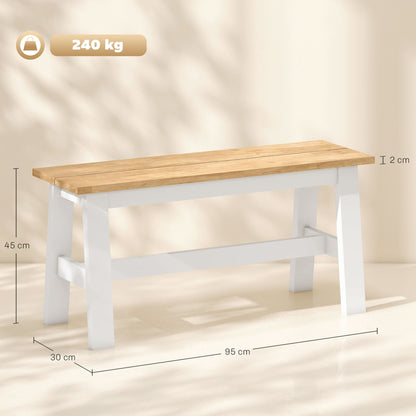 HOMCOM Sitzbank für 2, Holzbank in Eichenoptik, stabilisierende Querstange, für Wohnzimmer, Esszimmer, Flur, Kautschukholz, Weiß