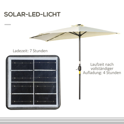 Outsunny Sonnenschirm، Terrassenschirm، halbrund، mit Solarpaneel، 20 LEDs، Handkurbel، بيج، 2,70 x 1,35 x 2,40 م