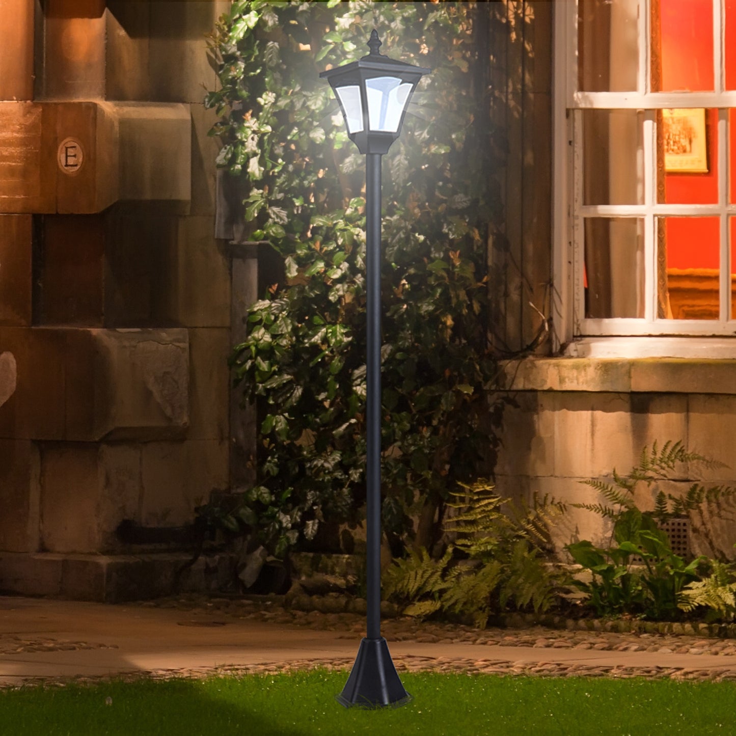 Outsunny LED Solar Gartenlaterne, Stehleuchte aus Edelstahl Gartenlampe 120 cm hoch Windlicht Außenleuchte IP44, Solarlampe mit Lichtsensor 30 Lumen Erdspieß, Gartenlampe für Garten Balkon Schwarz