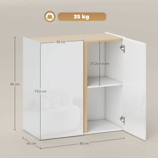 HOMCOM Kommode, Sideboard mit Soft-Close-Türen, anpassbares Regal, für Wohnzimmer, Küche, Esszimmer, Weiß