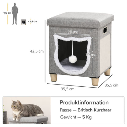 PawHut Katzenhöhle, Katzenhaus, inkl. Spielball, waschbares Kissen, 35,5 cm x 35,5 cm x 42,5 cm