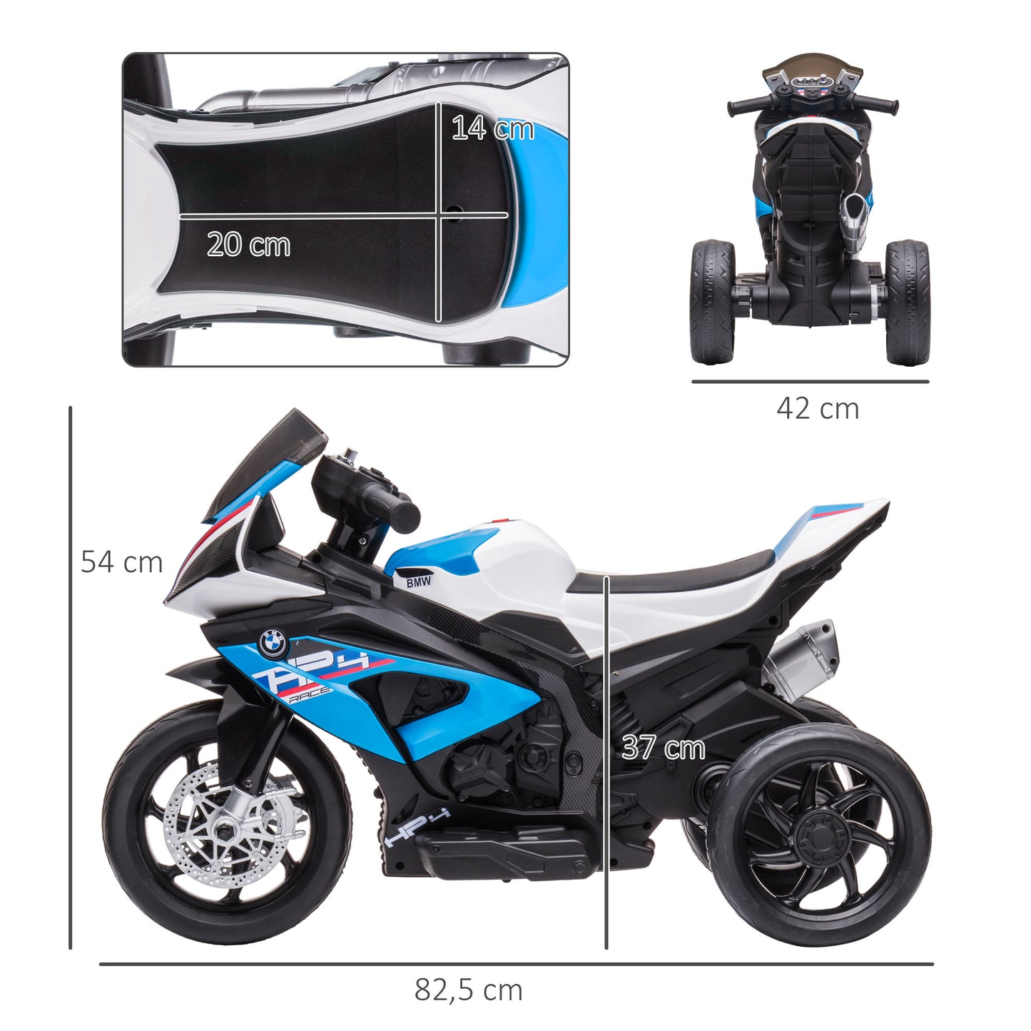 HOMCOM Kindermotorrad, Elektromotorrad, Scheinwerfer, 3 Musikmodi, für Kinder 1,5-5 Jahre, Blau, 82,5 x 42 x 54cm