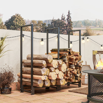 Outsunny Feuerholzgestell, zwei Abschnitte, rostfreier Stahlrahmen, bis 200 kg, 123 x 32 x 115 cm, Schwarz