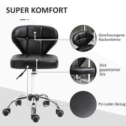 HOMCOM 2er-Set Arbeitshocker mit Rückenlehne Rollhocker aus Kunstleder Drehhocker mit Lehne Kosmetikhocker Rollhocker Bürohocker 72-87 cm höhenverstellbar Büro Dunkelgrau 45 x 47 x 72-87 cm