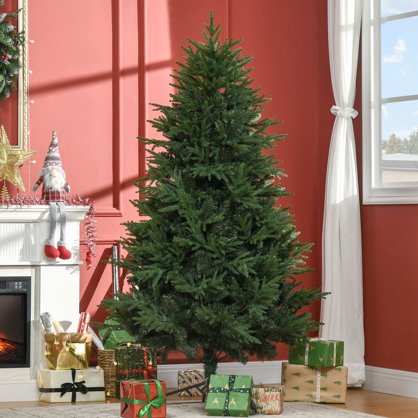 HOMCOM Weihnachtsbaum, Kunsttanne, realistisches Aussehen, schneller Aufbau, Kunststoff, Grün, 114 x 114 x 180cm