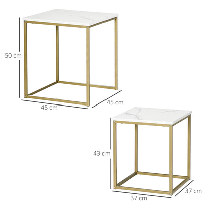 HOMCOM 2er-Set Beistelltische, stapelbare Beistelltische, Tischplatte in Marmoroptik, Gold + Weiß