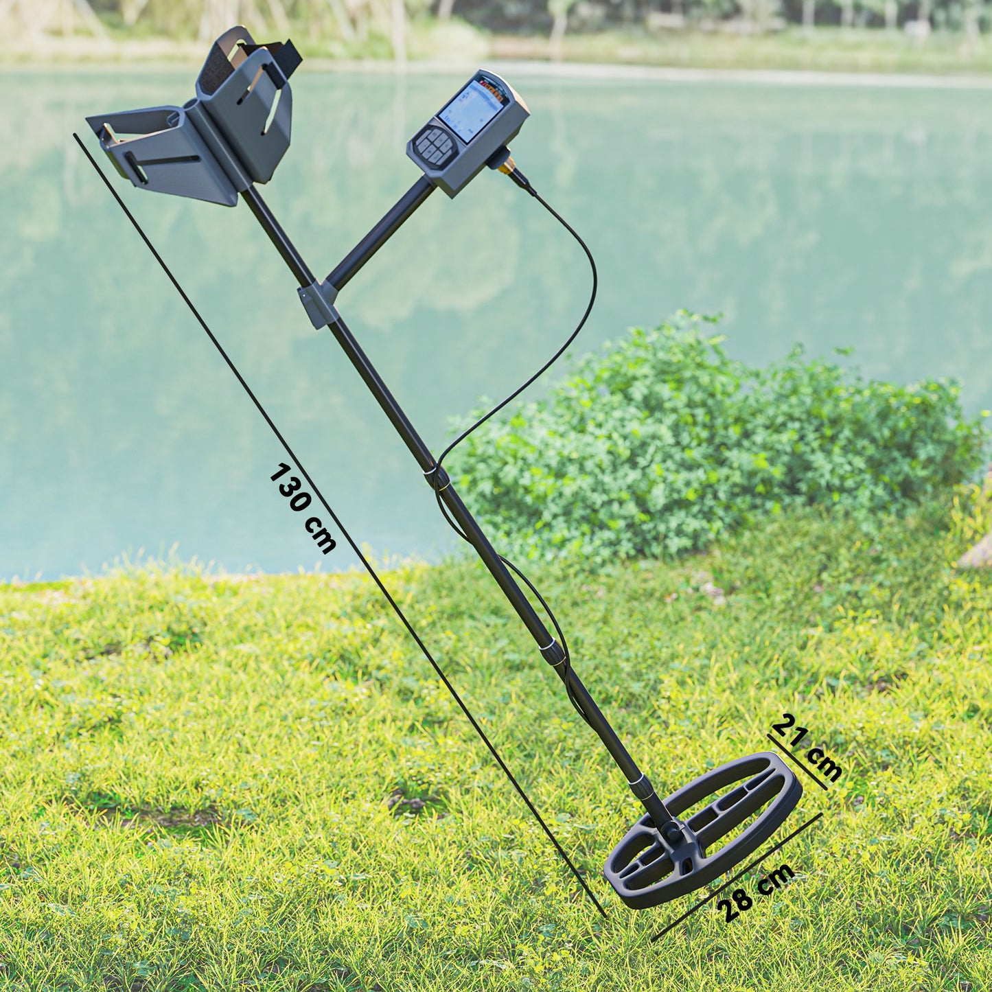 Outsunny Metalldetektor für Erwachsene 5 Modi Tragbar Ortungsgerät mit Alarm Spule LCD-Display IP68 Wasserdicht Dunkelgrau