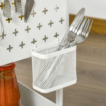 HOMCOM Küchentrolley med Lochtafel, Handtuchhaltern och Aufbewahrungskörben, 51,5 cm x 32 cm x75,6 cm, Weiß