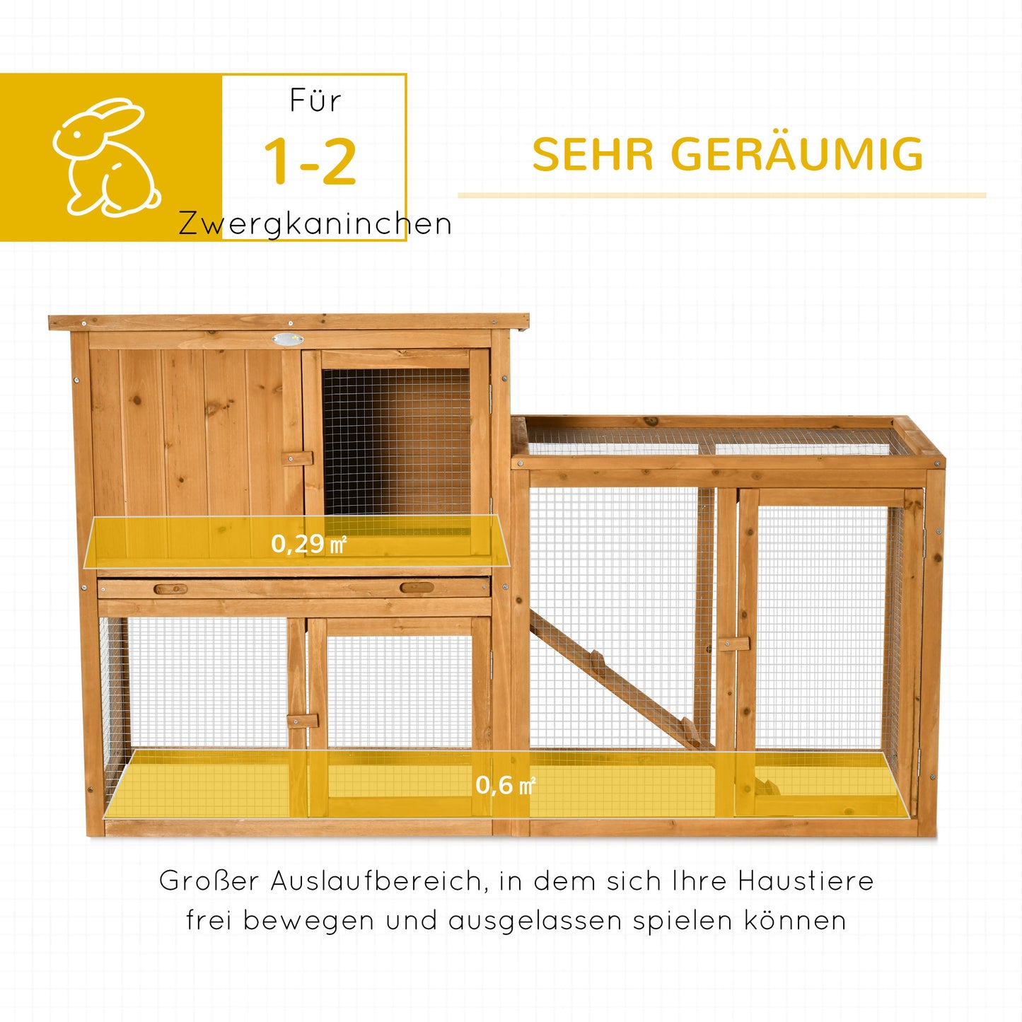 PawHut Kleintierstall mit Freigehege, herausnehmbare Bodenwanne, wetterbeständig, 141 cm x 60 cm x 86 cm, Braun