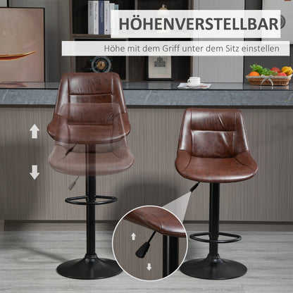HOMCOM 2er-Set Barhocker Barhocker Barstühle, höhenverstellbar, inkl. Fußstütze, 46,5cm x 50cm x 108cm, Schwarz + Braun