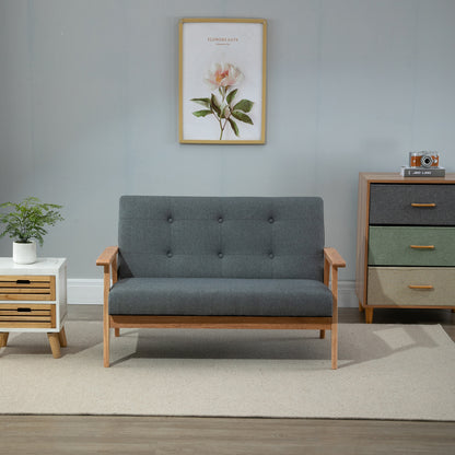 HOMCOM Sofa 2 Sitzer Couch, Wohnzimmersofa mit Leinenoptik Modern Polstersofa für Wohnzimmer, Schlafzimmer, Dunkelgrau 115 x 66,5 x 73 cm