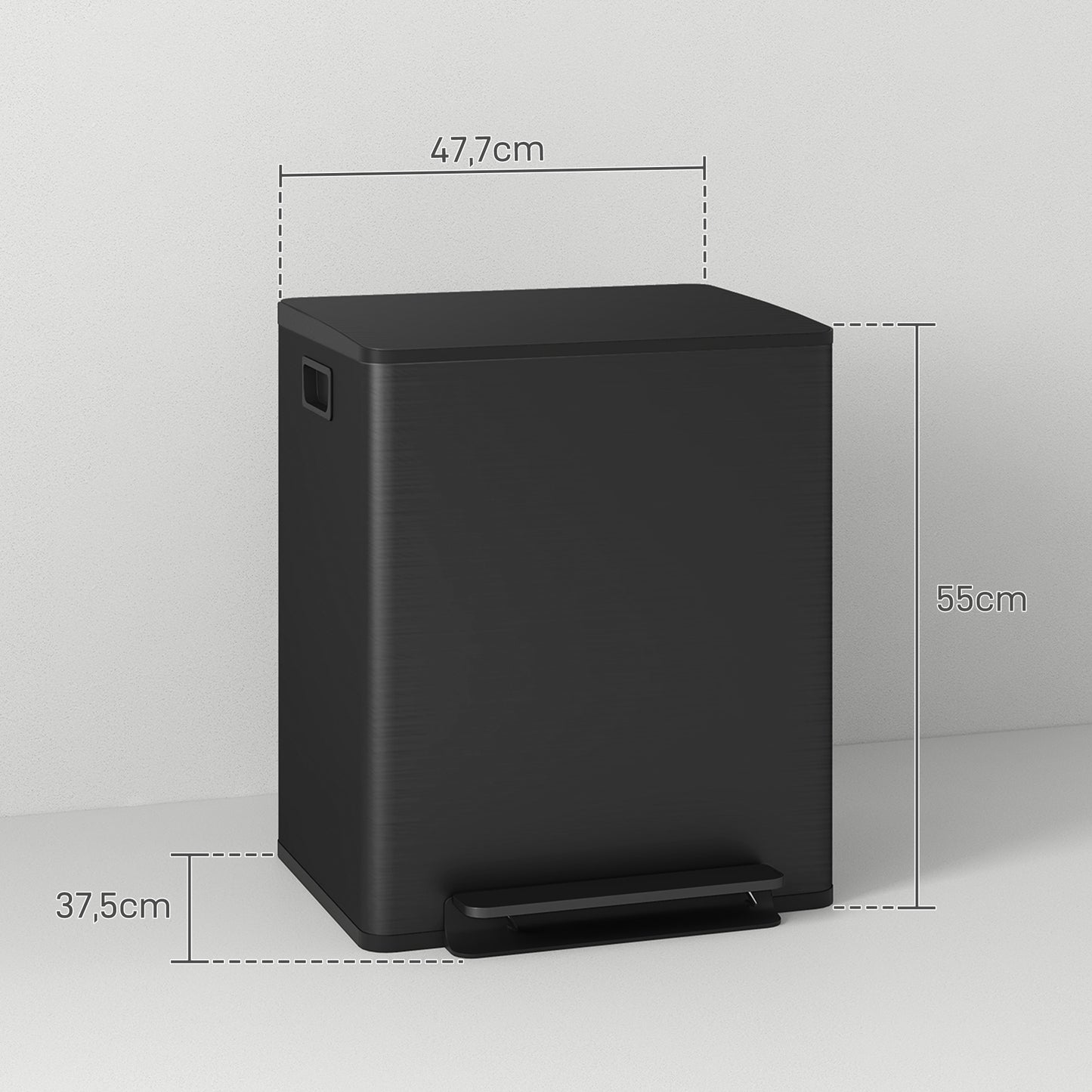 HOMCOM Mülleimer mit 2x25L Fächern, Soft-Close-Deckel, Fingerabdrucksicher, Edelstahl, Schwarz