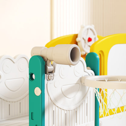 AIYAPLAY 7-in-1 Rutschenset für Kleinkinder, Basketballkorb, Froschdesign, Klettergerüst, Schaukelsitz, für drinnen und draußen, Gelb+Grün