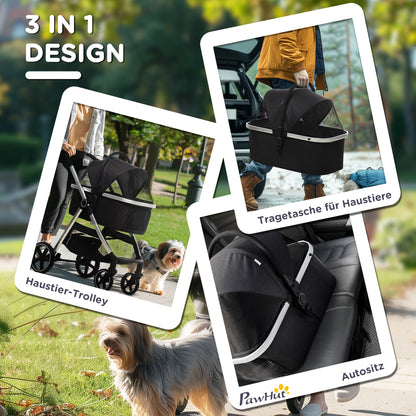 PawHut 2-IN-1 Hundebuggy Tragtasche bis 10kg Kissen klappbar 1 Aufbewahrungskorb 83 cm x 58 cm x 102 cm Schwarz