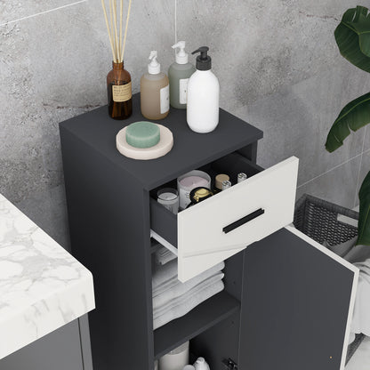 kleankin Badezimmerschrank, Badkommode, verstellbare Regale, bis zu 25 kg belastbar, Grau