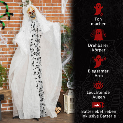 Outsunny Halloween-Dekoration Geisterbraut, Schreie & Augenleuchten, bewegungsaktiviert, 170cm groß, Indoor