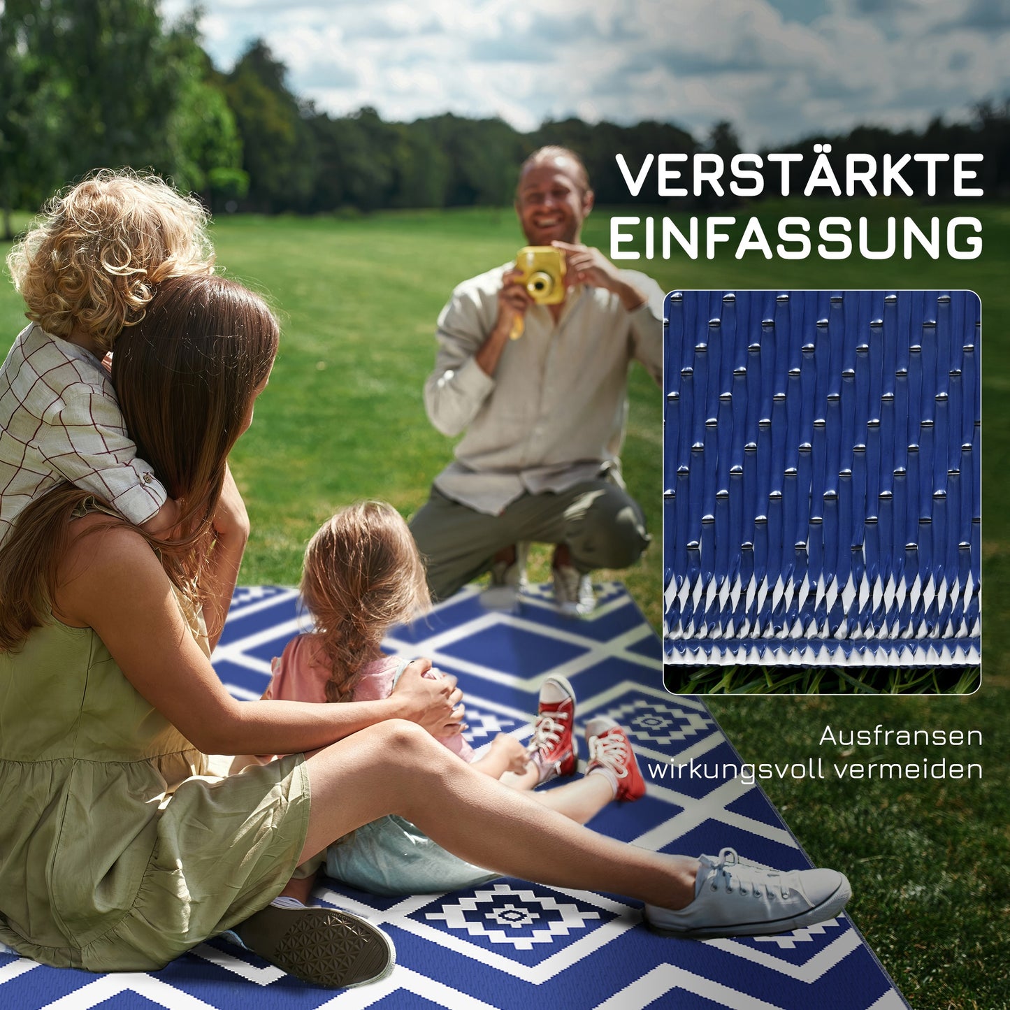 Outsunny Outdoorteppich Terrassenteppich، wetterbeständig، تصميم عصري، 182 سم × 274 سم × 0,3 سم، Blau + Weiß