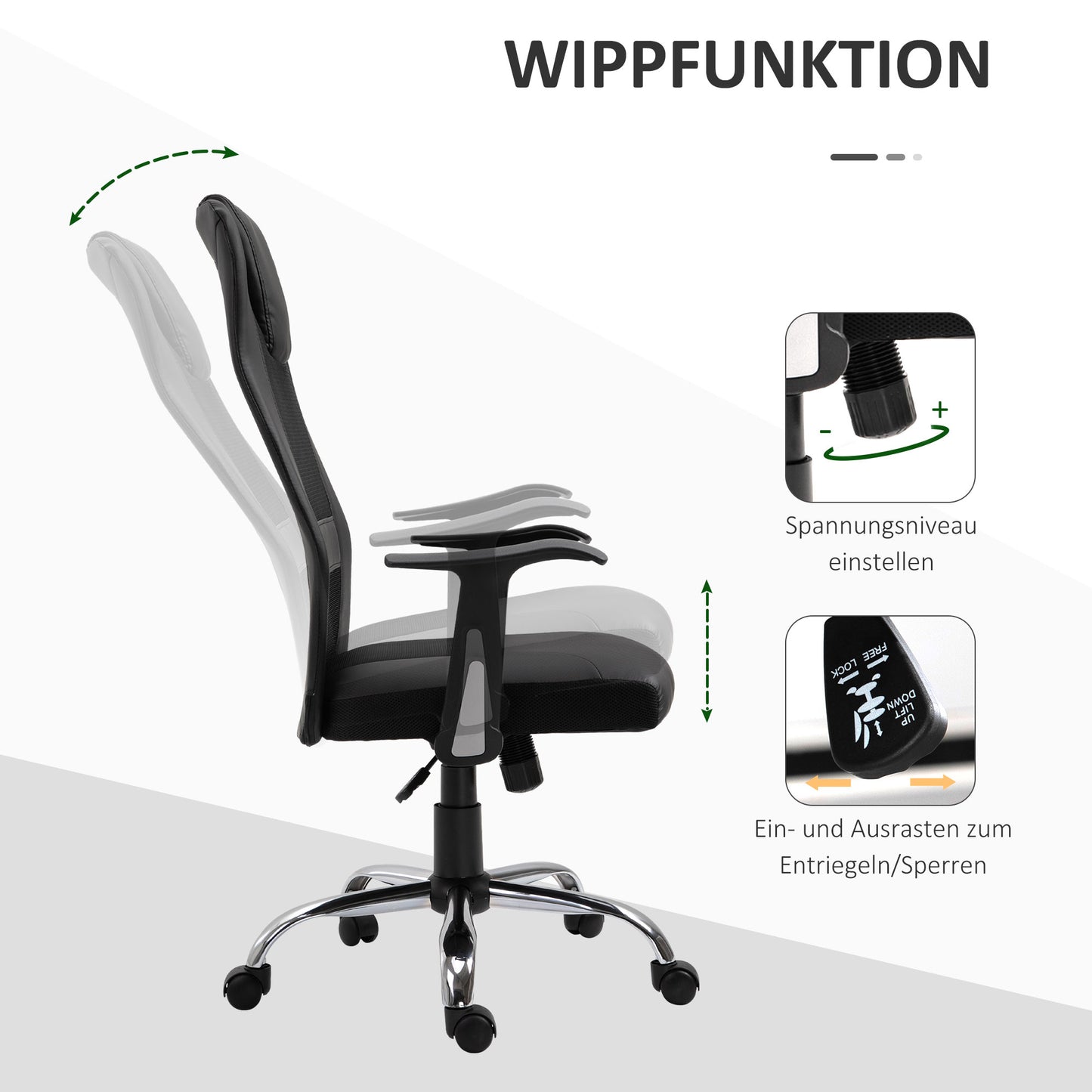 Vinsetto Bürostuhl Drehstuhl höhenverstellbar Chefsessel Schreibtischstuhl ergonomisch PU schwarz 66 x 73 x 108-118 cm