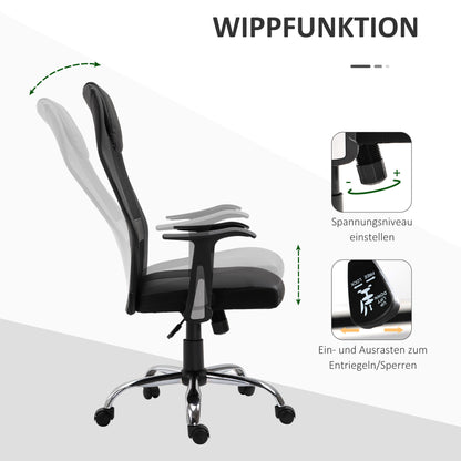 Vinsetto Bürostuhl Drehstuhl höhenverstellbar Chefsessel Schreibtischstuhl ergonomisch PU schwarz 66 x 73 x 108-118 cm