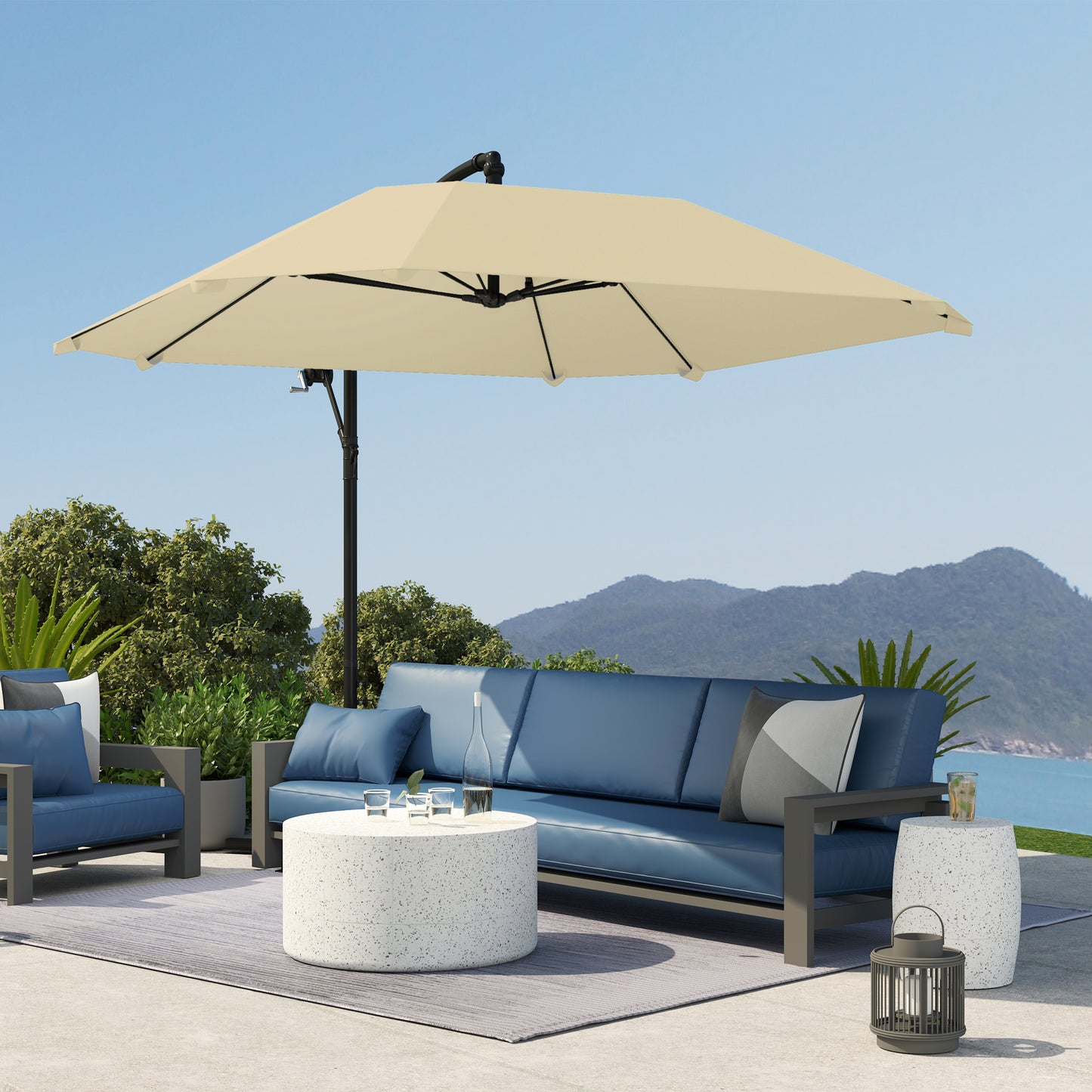 Outsunny Ampelschirm Alu Ø 260 cm Sonnenschirm, wasserdicht Kurbelschirm mit Ständer, Kurbel, Beige