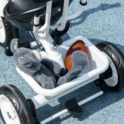 HOMCOM 6-in-1 Kinderdreirad mit Schiebestange, Dach, Gurt, Ablagekorb, für 1-5 Jahre, Weiß