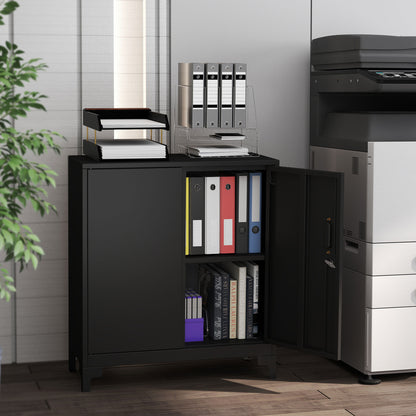 HOMCOM Büroschrank aus Metall, verschließbare Türen, Bürokommode, 2-stufiges Design, Schwarz