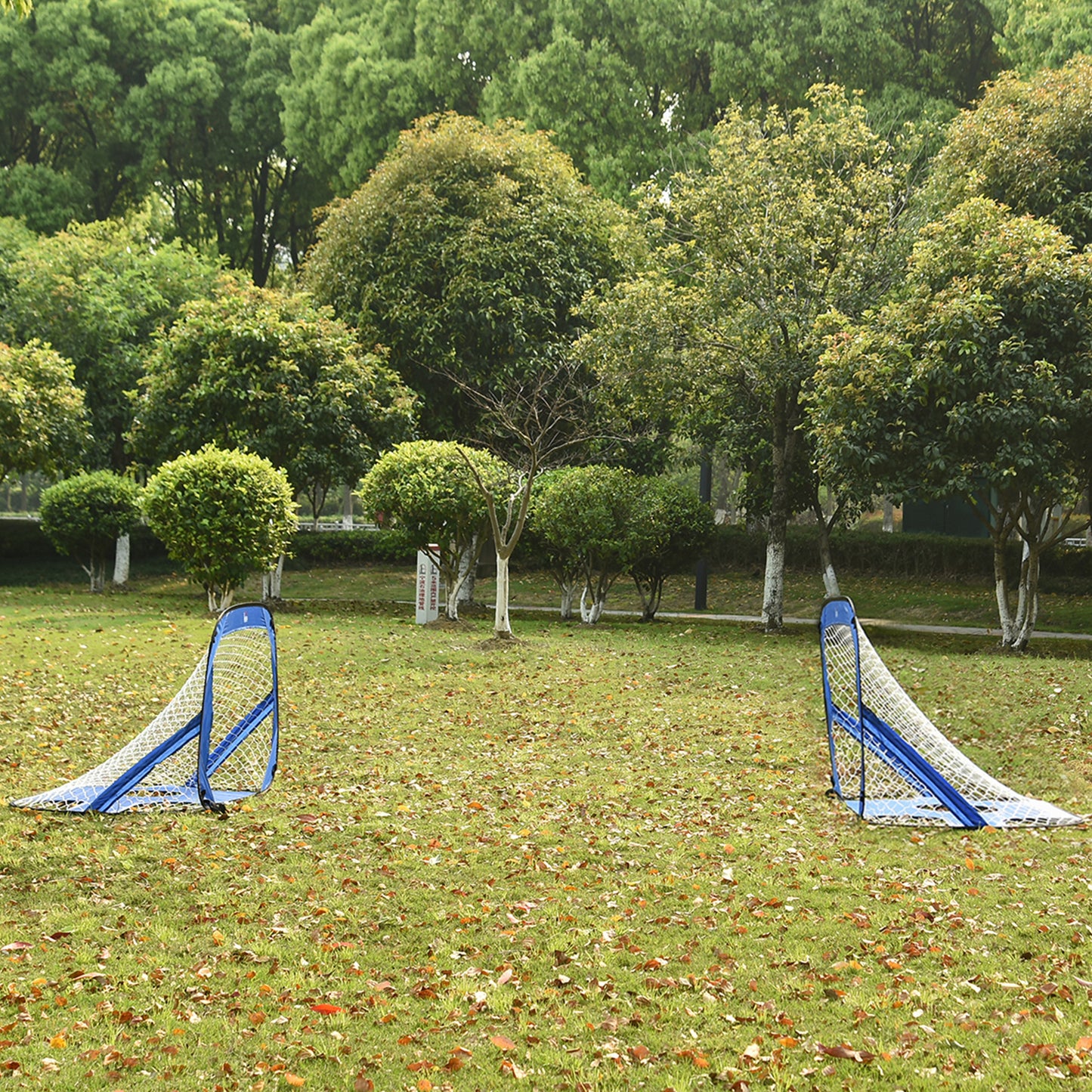 HOMCOM Fußballtore, Pop Up Tor, Tragbares Fußballnetz, 2er Set Minitore, mobil mit Tragetasche, Faltbar, Blau, 123 x 80 x 80 cm