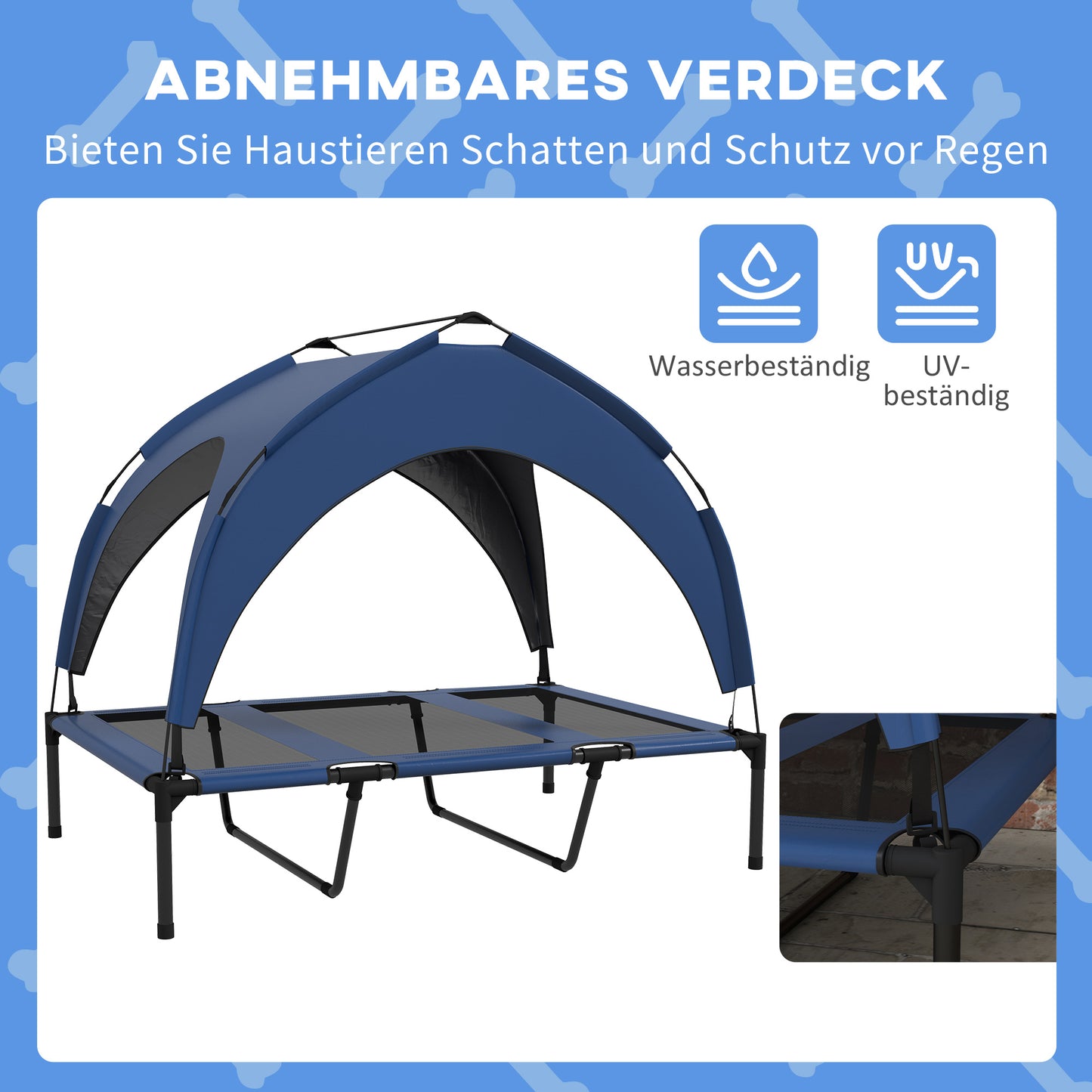 PawHut Hundebett Outdoor-Hundebett, wetterbeständig, erhöhtes Gestell, 106 x 76 x 94 cm, Dunkelblau