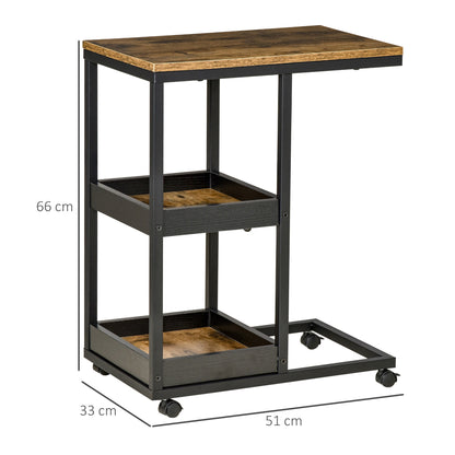 HOMCOM Beistelltisch mit Rädern für Sofa oder Bett, Industriestil, Stahl und Holz, Braun und Schwarz