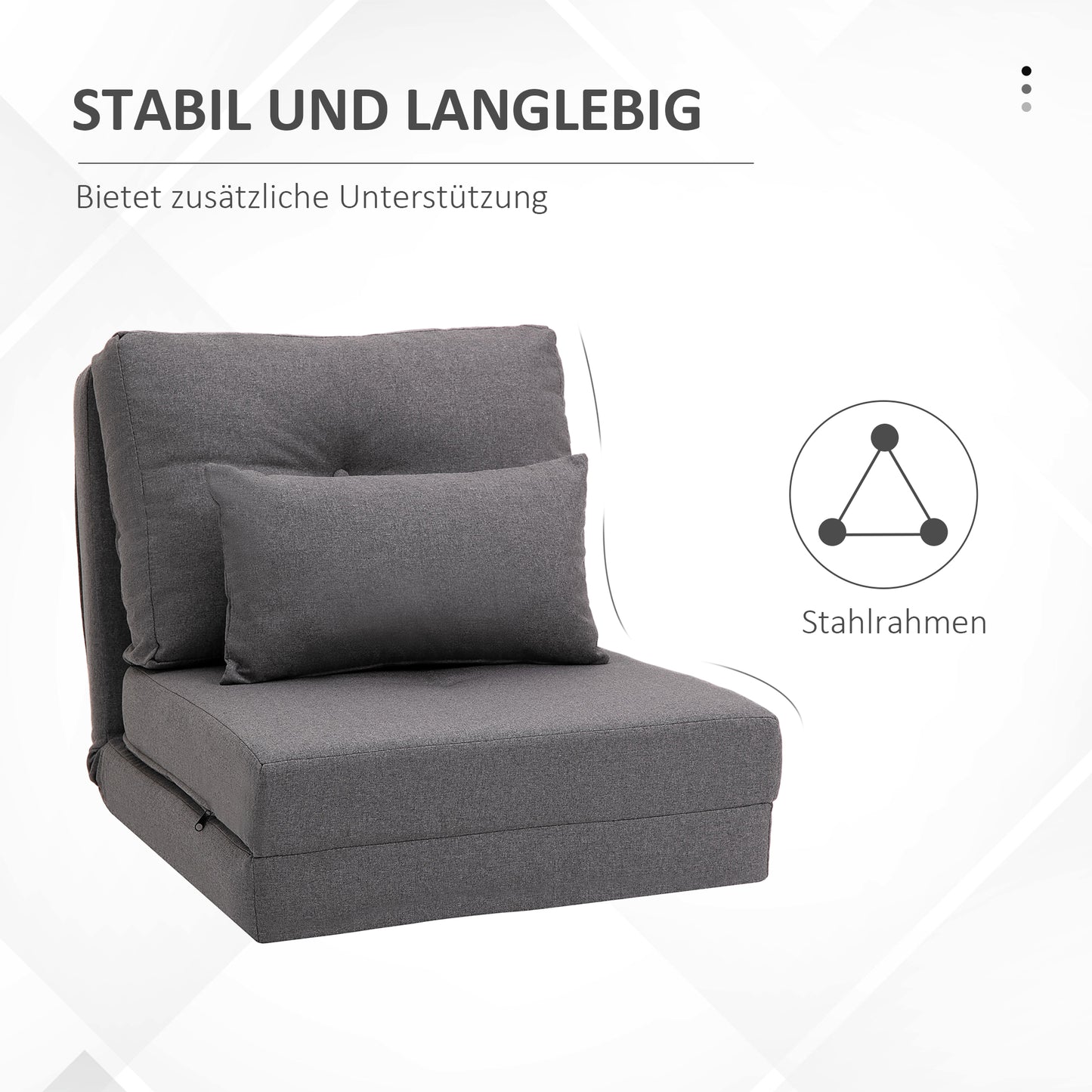 HOMCOM Bodensessel Klappmatratze Schlafmatte, 2-in-1-Design, abnehmbares Kissen, 60 x 80 x 56 cm, Dunkelgrau