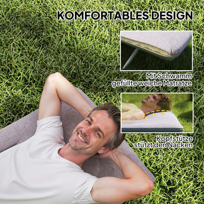 Outsunny Feldbett, Campingbett, klappbar, weich, bis 200 kg, rostfreies Metallgestell, 200x65x42cm, Grau