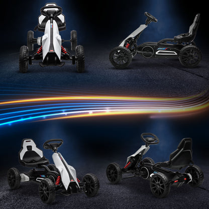 HOMCOM Go-Kart für Kinder, Elektro-Kart, bis 5 km/h, Sicherheitsgurt, Sitz mit Rückenlehne, Kunststoff, Metall, Weiß