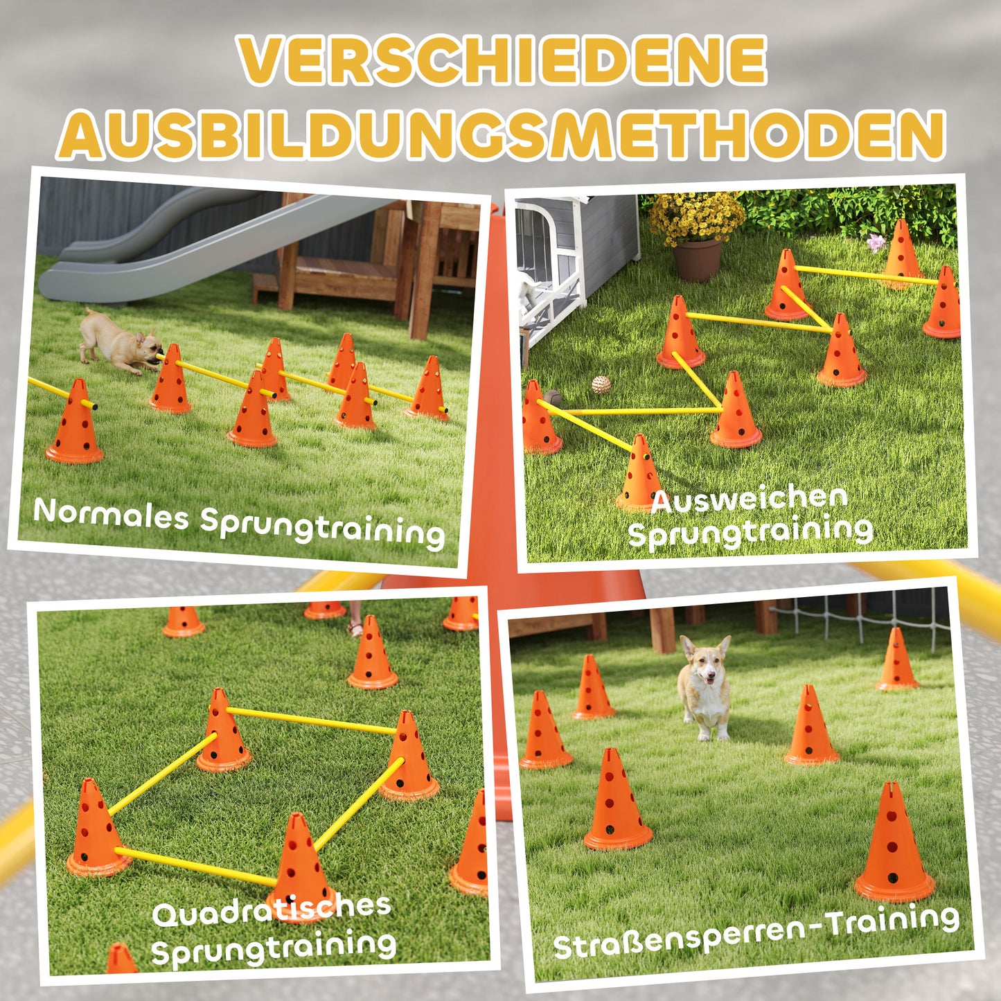 PawHut Agility Set Hunde 6-teiliges Agility-Ausrüstung für Hundetraining Steckhürdenset mit 12 Kegel 6 Hürden Tragetasche