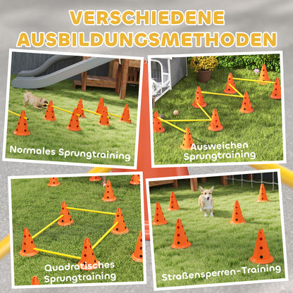 PawHut Agility Set Hunde 6-teiliges Agility-Ausrüstung für Hundetraining Steckhürdenset mit 12 Kegel 6 Hürden Tragetasche
