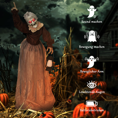 Outsunny 150 سم Halloween Dekoration Halloween Hexe mit LED-Lichter، Soundfunktion verstellbare Arme، Kopf