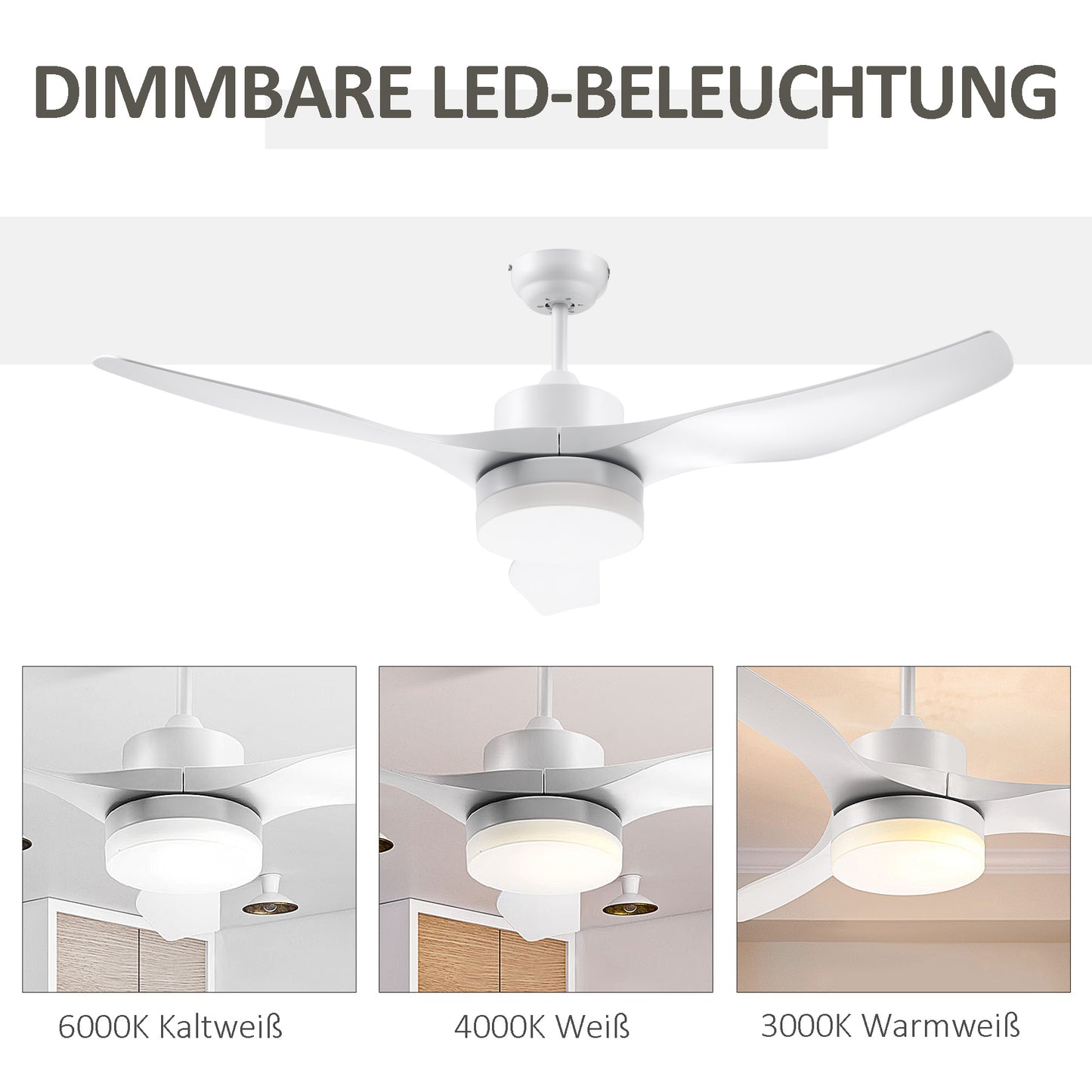HOMCOM Deckenventilator mit LED-Licht, 2-in-1 Design, mit Timer, Fernbedienung, Deckenlampe mit Ventilator, Weiß