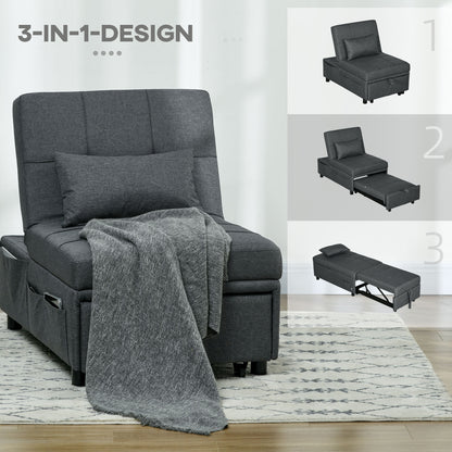 HOMCOM bequemer Liegesessel Schlafsessel 3-in-1 Sessel modern, bis 150 kg, Leinenoptik, inkl. Kissen, 65,5 x 104 x 81 cm, Dunkelgrau
