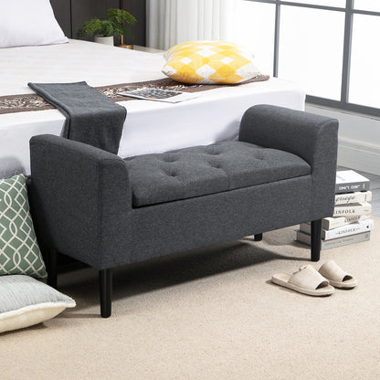 HOMCOM Sitzbank mit Stauraum، Polsterbank mit Leinenoptik، Holzbeine، Bettbank belastbar bis 130 كجم، für Wohnzimmer Schlafzimmer Flur، 116 × 44 × 58 سم Dunkelgrau