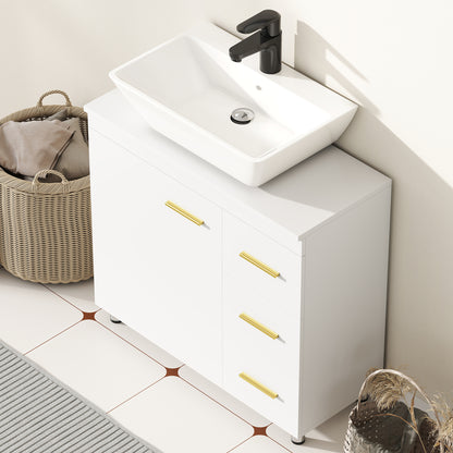 HOMCOM Badezimmer-Unterschrank، تصميم 3-stufiges، MDF، Spanplatte، Weiß