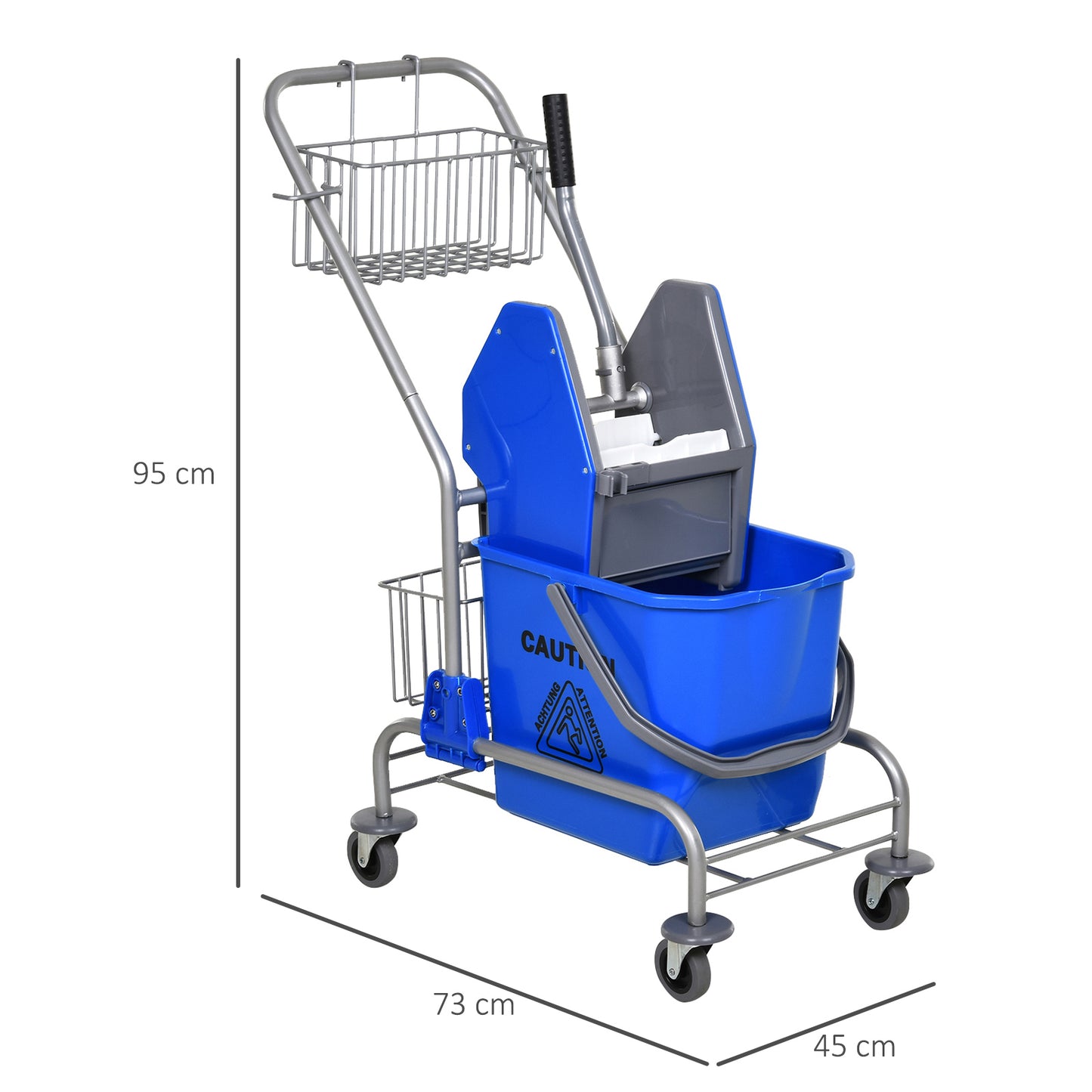 HOMCOM Reinigungseimer, Wischmoppeimer, rollbar, Kunststoff, Metallgriff, Blau
