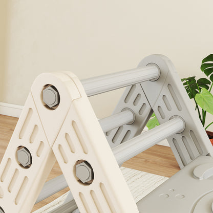 AIYAPLAY Klettergerüst Indoor, 5 in 1 Kletterdreieck mit Rutsche, Kletterbogen, inkl. doppelseitige Rampe, Spielplatz Indoor für Kinder 18-48 Monate, Grau+Weiß